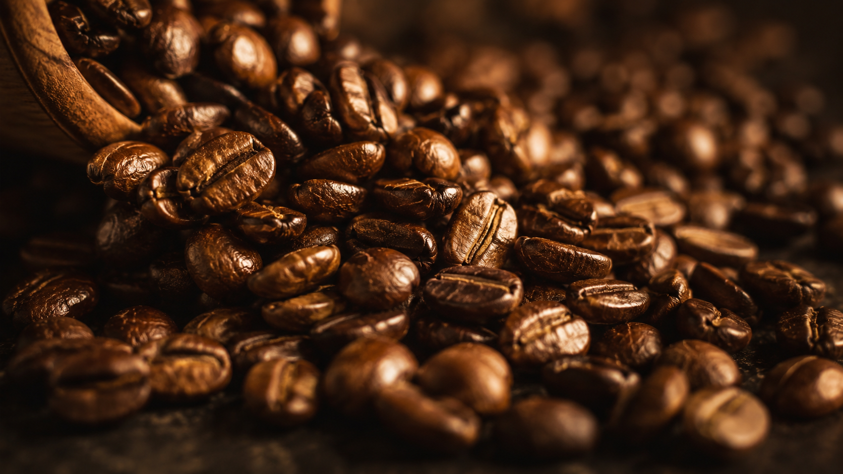Macro view of freshly roasted coffee beans